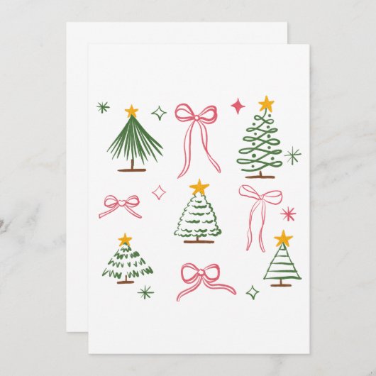 Cute Hand Drawn Christmas Trees and Bows Pattern Einladung (Vorne/Hinten)