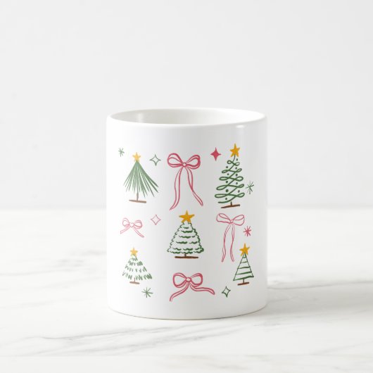 Cute Hand Drawn Christmas Trees and Bows Pattern Kaffeetasse (Mittel)
