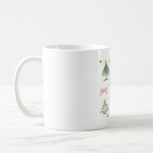 Cute Hand Drawn Christmas Trees and Bows Pattern Kaffeetasse (Links)