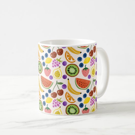 Cute Hand-drawn Doodle Fruits Seamless Pattern Kaffeetasse (VorderseiteRechts)