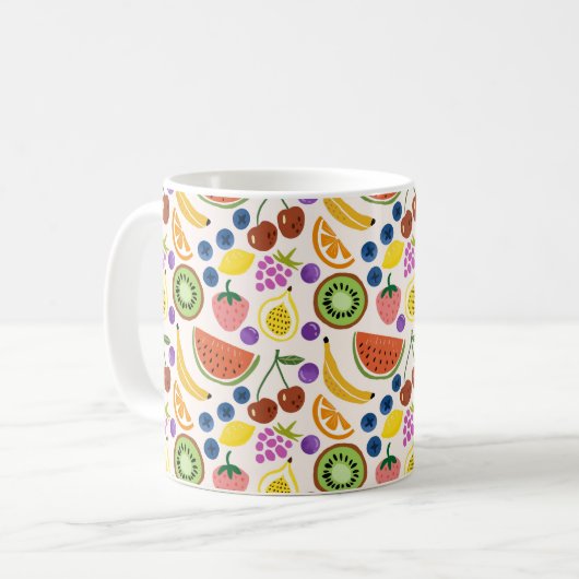 Cute Hand-drawn Doodle Fruits Seamless Pattern Kaffeetasse (Vorderseite Links)