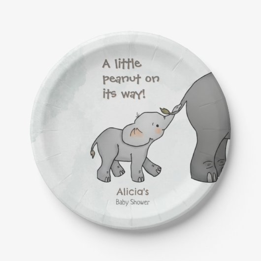 Cute Hand Drawn Elephant Little Peanut BabyShower Pappteller (Vorderseite)