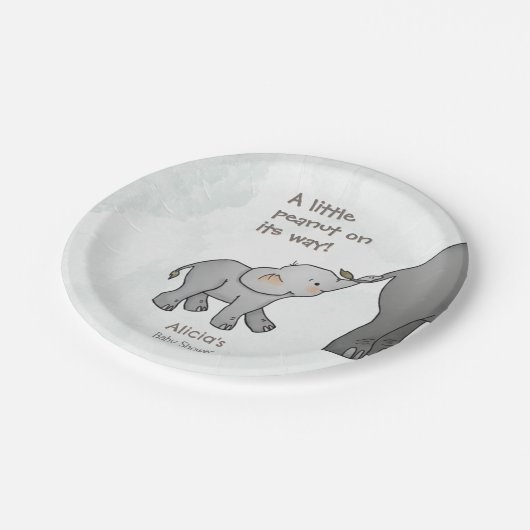 Cute Hand Drawn Elephant Little Peanut BabyShower Pappteller (Schrägansicht)