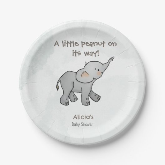 Cute Hand Drawn Elephant Little Peanut BabyShower Pappteller (Vorderseite)