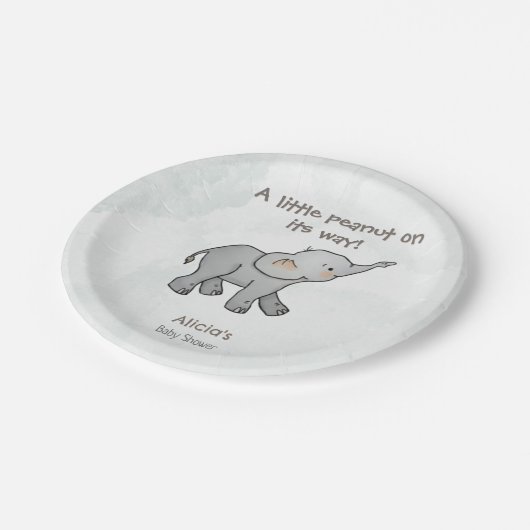  Cute Hand Drawn Elephant Little Peanut BabyShower Pappteller (Schrägansicht)