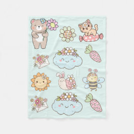 Cute hand drawn illustrations Nursery decor Blue Fleecedecke