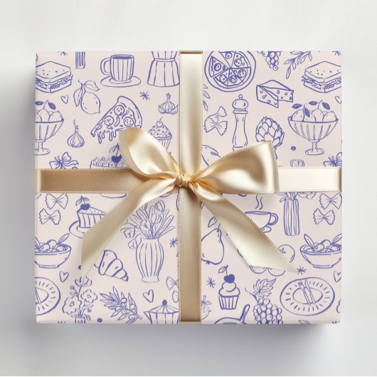 Cute Hand Drawn Italian Food and Flowers Kitchen Geschenkpapier