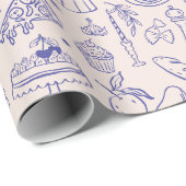 Cute Hand Drawn Italian Food and Flowers Kitchen Geschenkpapier (Rolleneckpunkt)