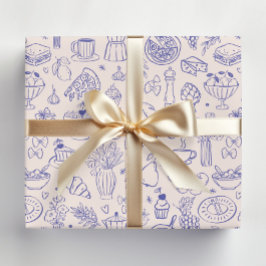 Cute Hand Drawn Italian Food and Flowers Kitchen Geschenkpapier Set
