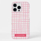 Cute Hand-Drawn Modern Pink Grid iPhone Hülle (Rückseite)