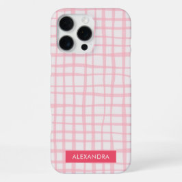 Cute Hand-Drawn Modern Pink Grid iPhone 16 Pro Max Hülle