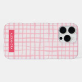 Cute Hand-Drawn Modern Pink Grid iPhone Hülle (Rückseite (Horizontal))