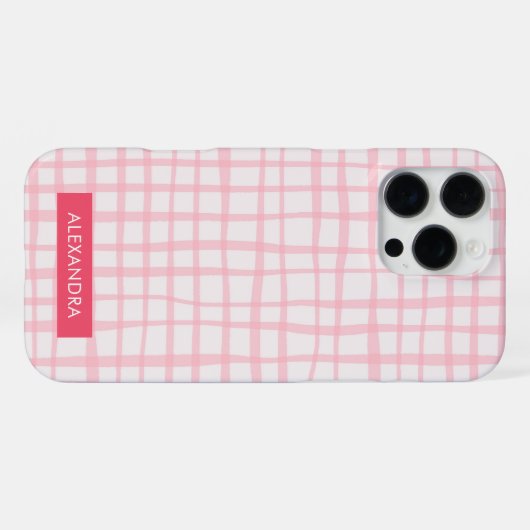 Cute Hand-Drawn Modern Pink Grid iPhone Hülle (Rückseite (Horizontal))