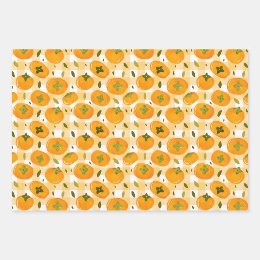 Cute Hand-Drawn Persimmons Seamless Pattern Geschenkpapier Set (Vorderseite)