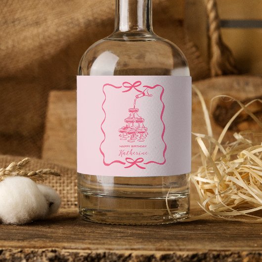 Cute Hand Drawn Pink Champagne Tower Birthday  Schaumweinetikett