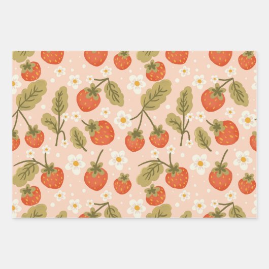 Cute Hand-drawn Red Strawberry Seamless Pattern Geschenkpapier Set (Vorderseite 2)