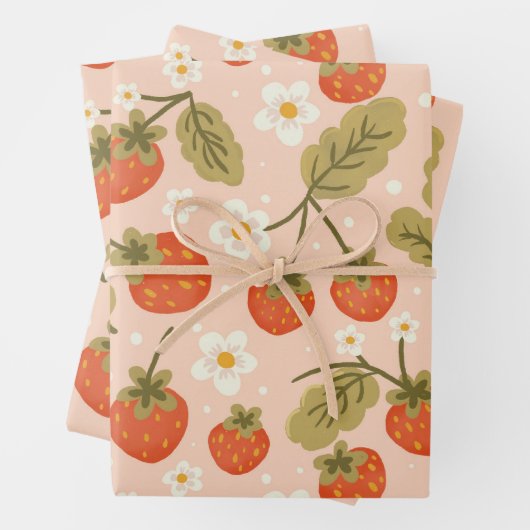 Cute Hand-drawn Red Strawberry Seamless Pattern Geschenkpapier Set (Beispiel)