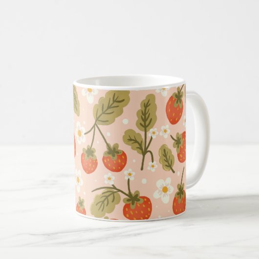 Cute Hand-drawn Red Strawberry Seamless Pattern Kaffeetasse (VorderseiteRechts)