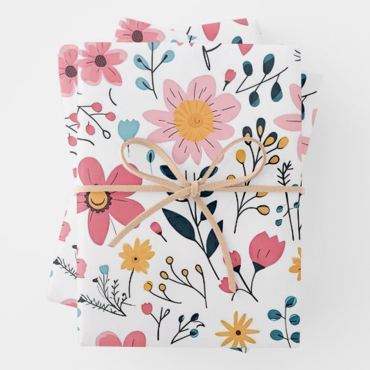 Cute Hand Drawn Spring Florals Geschenkpapier Set (Beispiel)