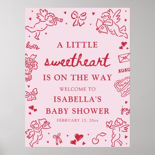 Cute Hand Drawn Valentine Baby Shower Welcome Sign Poster (Vorne)
