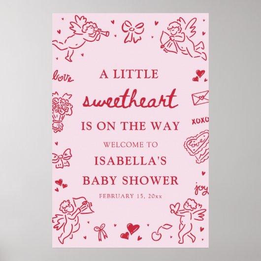 Cute Hand Drawn Valentine Baby Shower Welcome Sign Poster (Vorne)