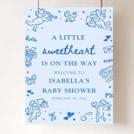 Cute Hand Drawn Valentine Baby Shower Welcome Sign Poster
