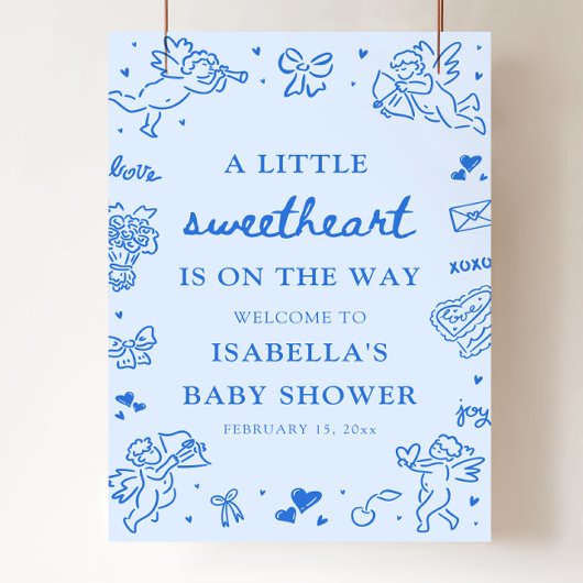 Cute Hand Drawn Valentine Baby Shower Welcome Sign Poster