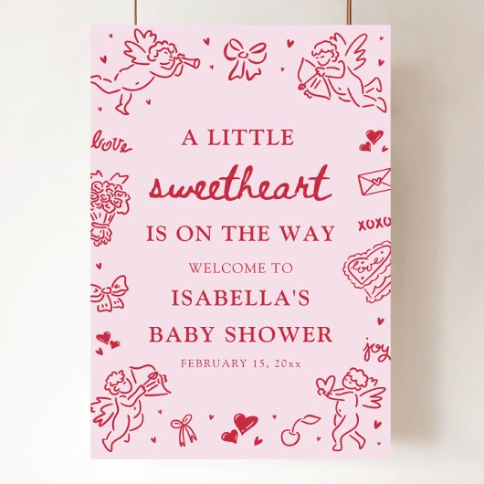 Cute Hand Drawn Valentine Baby Shower Welcome Sign Poster