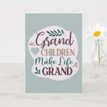 Cute Hand Lettered Grandchildren Make Life Grand Karte<br><div class="desc">Grandchildren Make Life Grand Cute Typography with Color Editable Heart, Leaves, and Text - A cute hand drawn design in the Emerald Green, Rose Gold, Dusty Blue, Mauve, and Dark Purple Colorway. All elements of the design are color editable! Features chic hand-lettered fonts, cute hand drawn elements, and a lovely...</div>