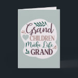 Cute Hand Lettered Grandchildren Make Life Grand Karte<br><div class="desc">Grandchildren Make Life Grand Cute Typography with Color Editable Heart, Leaves, and Text - A cute hand drawn design in the Emerald Green, Rose Gold, Dusty Blue, Mauve, and Dark Purple Colorway. All elements of the design are color editable! Features chic hand-lettered fonts, cute hand drawn elements, and a lovely...</div>