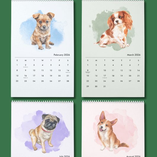 Cute Hand-Painted Dogs Art Wall Calendar Kalender