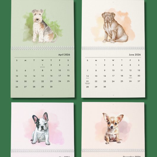 Cute Hand-Painted Dogs Art Wall Calendar Kalender