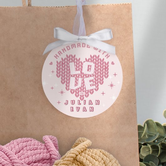 Cute Handmade With Love Crochet Yarn Blush Pink Runder Aufkleber