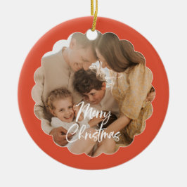 Cute Handwritten Script Merry Christmas Photo Keramik Ornament