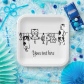 Cute Hanging Kittens Custom Text/Name Pappteller (Party)