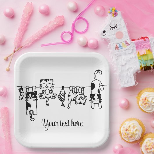 Cute Hanging Kittens Custom Text/Name Pappteller (Party)