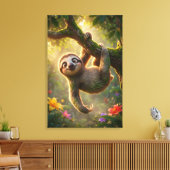 Cute Hanging Sloth 3D Cartoon Jungle Canvas Print Leinwanddruck (Insitu (Wohnzimmer))