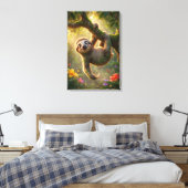 Cute Hanging Sloth 3D Cartoon Jungle Canvas Print Leinwanddruck (Insitu (Schlafzimmer))