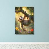 Cute Hanging Sloth 3D Cartoon Jungle Canvas Print Leinwanddruck (Insitu (Holzboden))