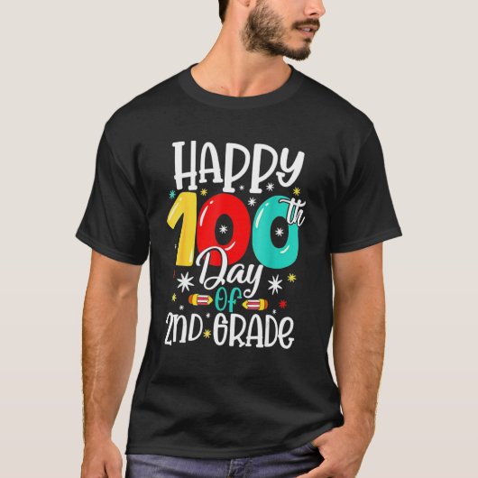 Cute Happy 100th Day Of School Second 2nd Grade Bo T-Shirt (Vorderseite)