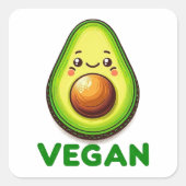 Cute Happy Avocado Vegan Lifestyle Quadratischer Aufkleber (Vorderseite)
