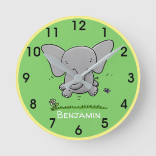 Cute happy baby elephant cartoon illustration runde wanduhr