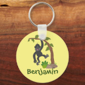 Cute happy baby gorilla cartoon illustration schlüsselanhänger (Vorderseite)