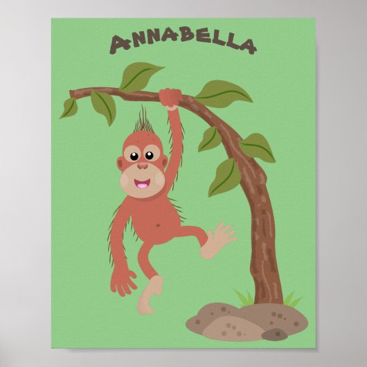 Cute happy baby orangutan cartoon illustration poster (Vorne)