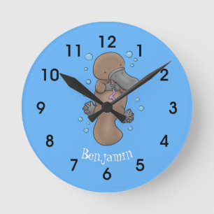 Cute happy baby platypus cartoon illustration runde wanduhr