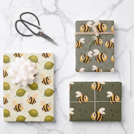 Cute Happy Bees Geschenkpapier Set (Vorderseite)