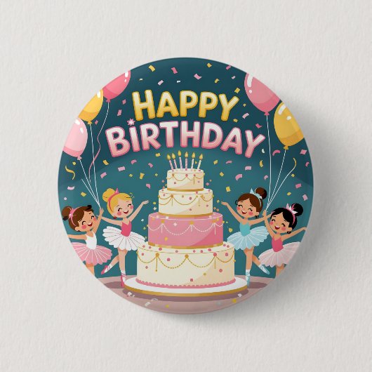 Cute Happy Birthday ballerina theme Button (Vorderseite)