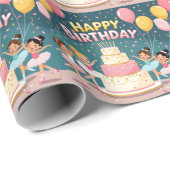 Cute Happy Birthday ballerina theme Geschenkpapier (Rolleneckpunkt)