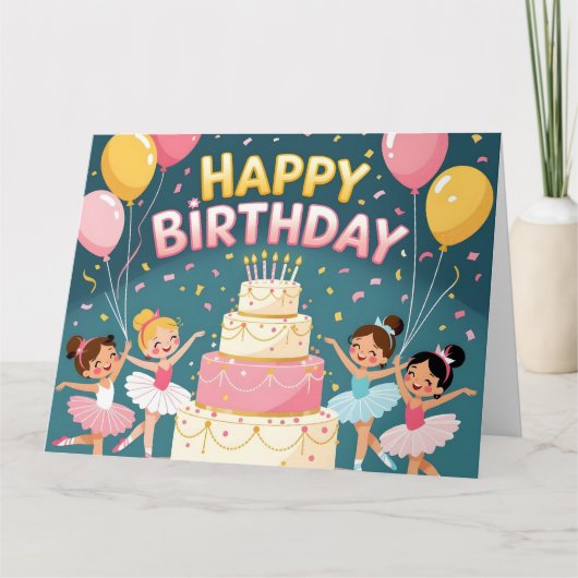 Cute Happy Birthday ballerina theme Karte (Vorderseite)