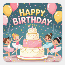 Cute Happy Birthday ballerina theme Quadratischer Aufkleber